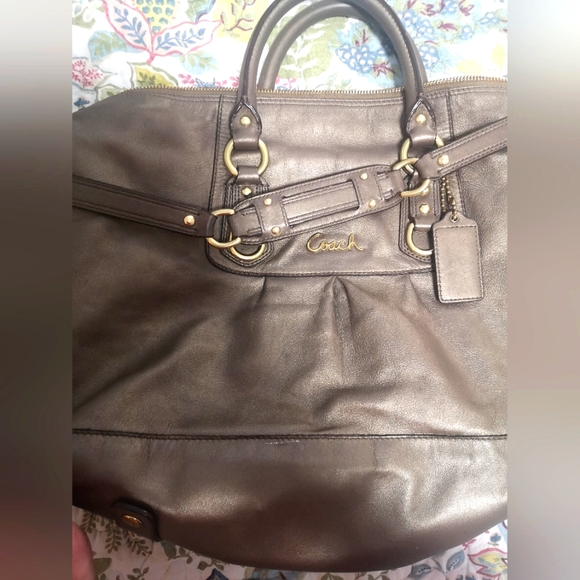 Coach Ashley Convertible Leather Satchel Handbag Shoulder Bag Pewter Metallic - Picture 5 of 15